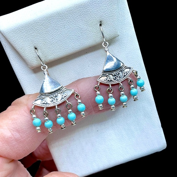 🌺Vintage Jezlaine Sterling & Turquoise Earrings - Picture 9 of 14